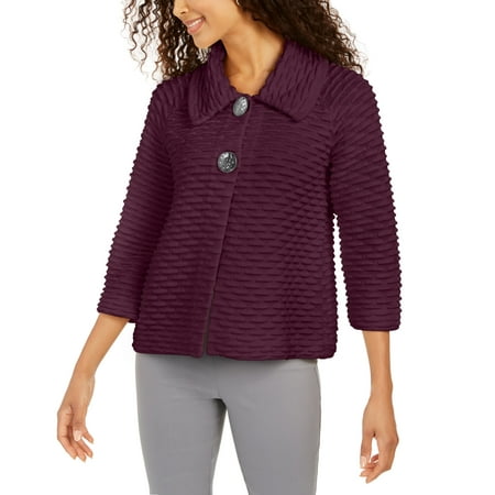 JM Collection Petite Women's Two-Button Textured Topper Sweater, Berried Treasur, PM