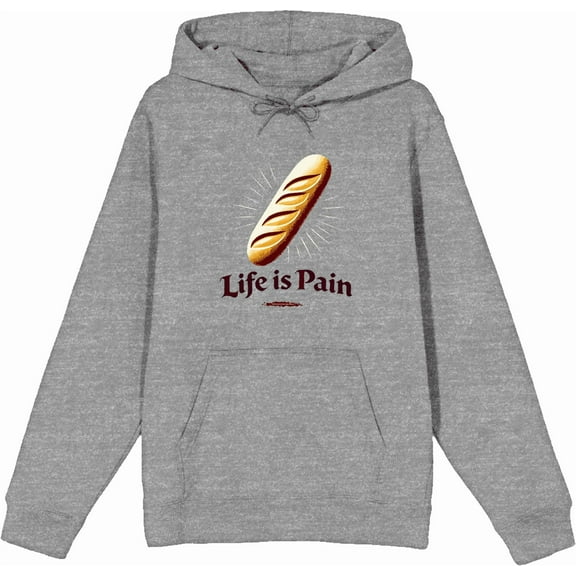 Life is Pain Bread Pun Adult Heather Gray Long Sleeve Hoodie-Medium