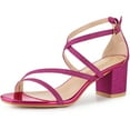 thumbnail image 1 of Sandalias Correa Entrecruzada Allegra K Brillantina Tacones Gruesos Rosa caliente 38, 1 of 6