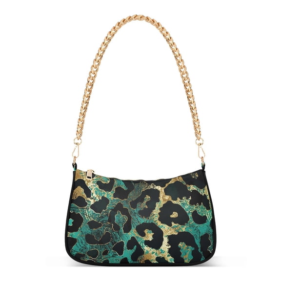 Teal Gold Leopard Women Handbags Shoulder Bag Cross Body Bag with Crossbody Strap Hobo Bags Chain Strap