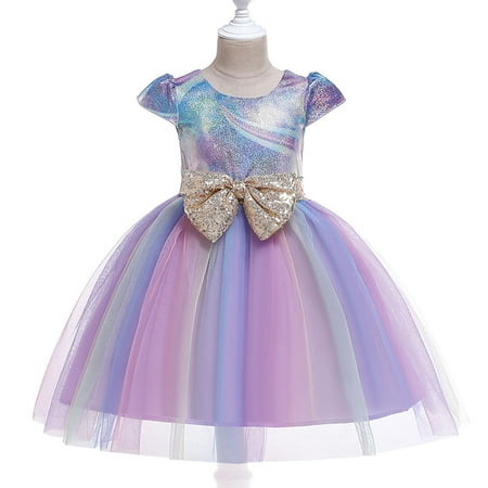 

QISIWOLE Toddler Girls Color Net Yarn Sequins Bowknot Mesh Birthday Party Kids Formal Princess Dresses Sales !