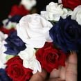 thumbnail image 4 of Lksixu Patriotic Roses Wreath for Front Door, 12 inch Moon-Shape Red White & Blue Silk Roses Garland, 4th of July Realistic Artificial Flowers Wreath Independence Day Hanging Ornaments for Wall, 4 of 6