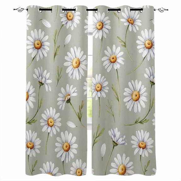 Sage Green Flower Kitchen Curtains Vintage Watercolor Floral Leaf Cafe Short Curtains for Bathroom Blackout Window Curtain Grommet Small Window Treatment Drapes for Bedroom Living Room 27.5"x39"x2