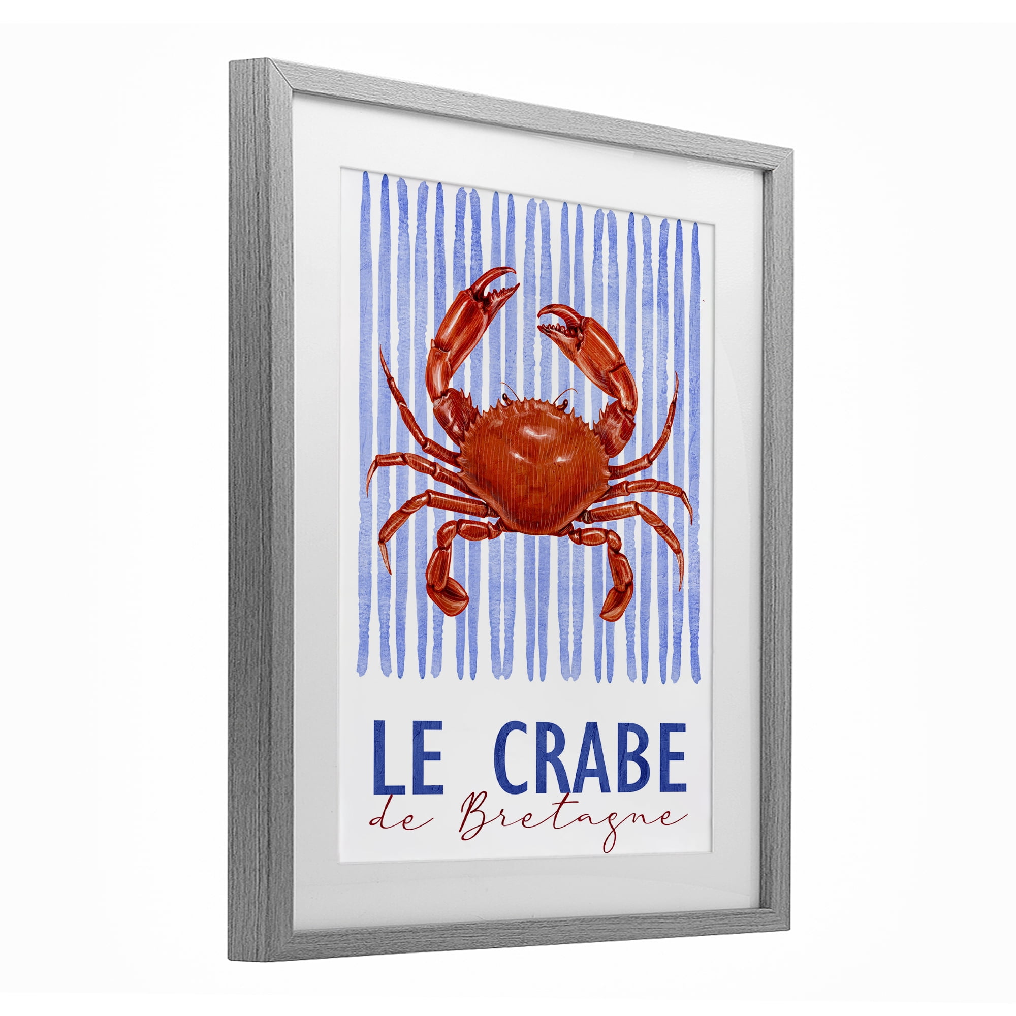 Stupell Industries Le Crabe Nautical Stripes Gray Framed Print Under Glass, design by Kim Allen