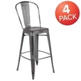 thumbnail image 4 of Commercial Grade 4 Pack 30" High Distressed Silver Gray Metal Indoor-Outdoor Barstool with Back, 4 of 9