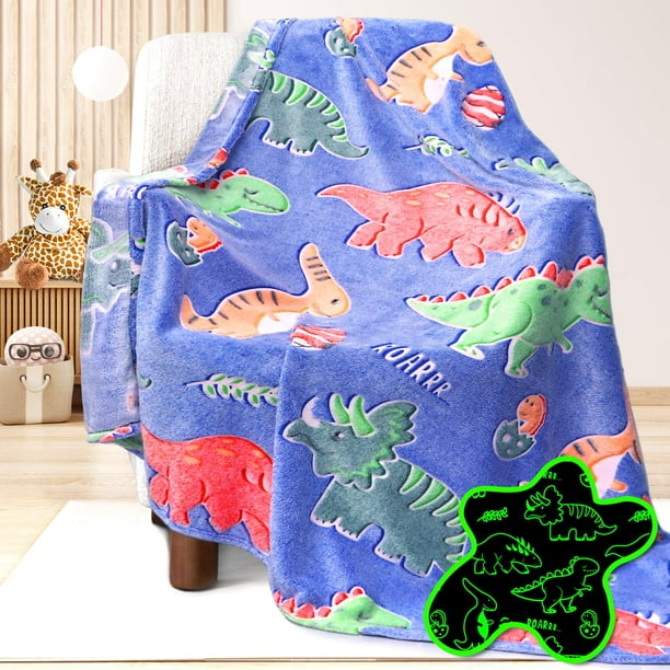 Manta de dinosaurio UOFON que brilla en la oscuridad para niños, 50 x 60 pulgadas