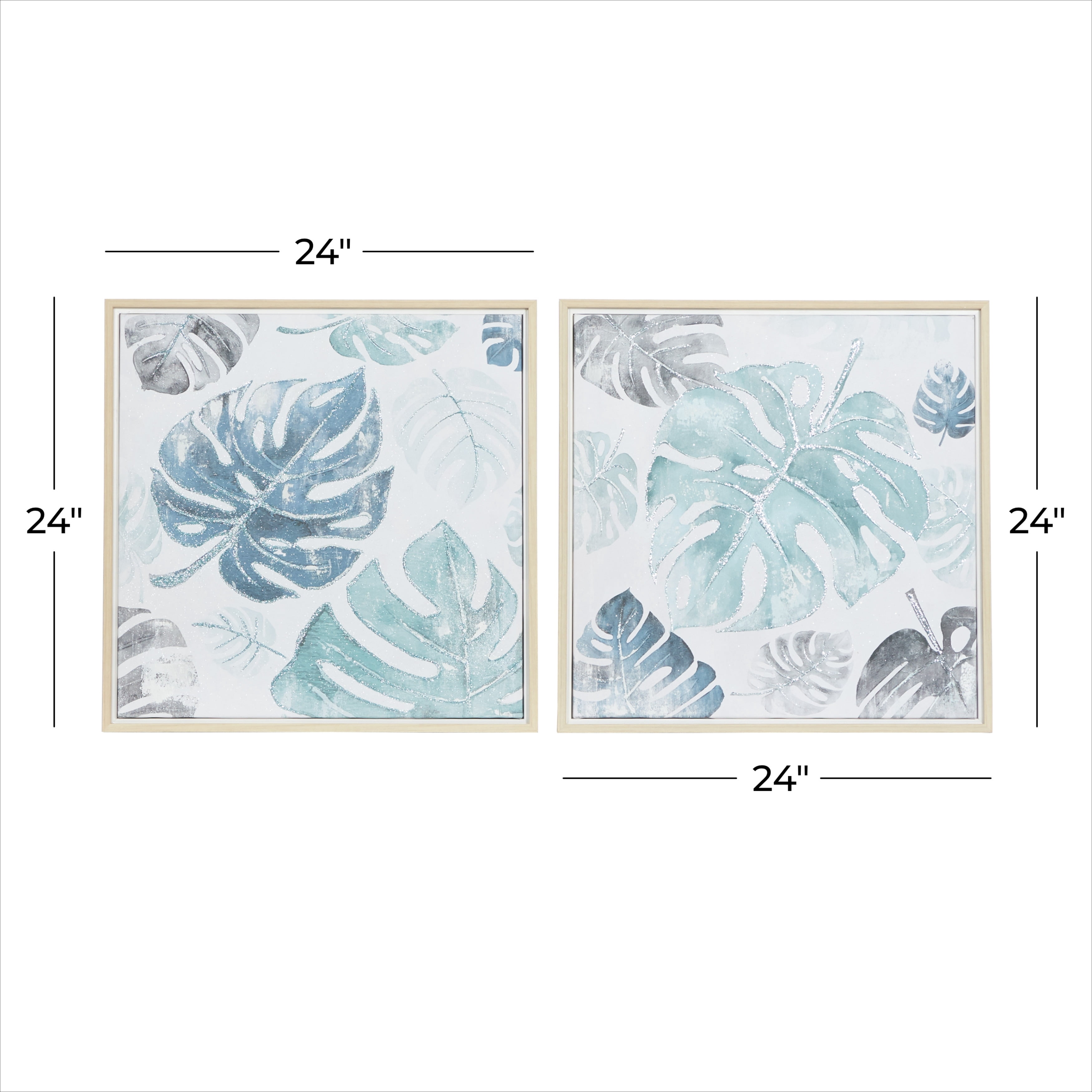 24" x 24" Tropical Leaf Framed Wall Art with Brown Frame, by CosmoLiving by Cosmopolitan (2 Count)