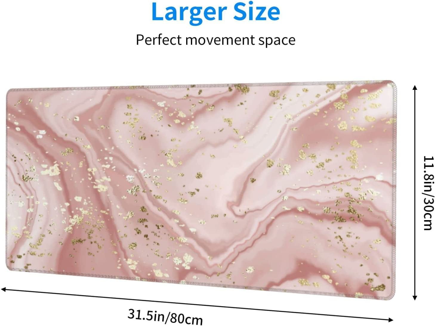 Marble XL Extended Mouse Pad with Stitched Edges, Cute Large Gaming Mousepad Desktop Mat, Funny Gifts Big Long Deskpad for Laptop, Keyboard, Computer for Women Office (Gold Splatter, 31.5 * 11.8 in)