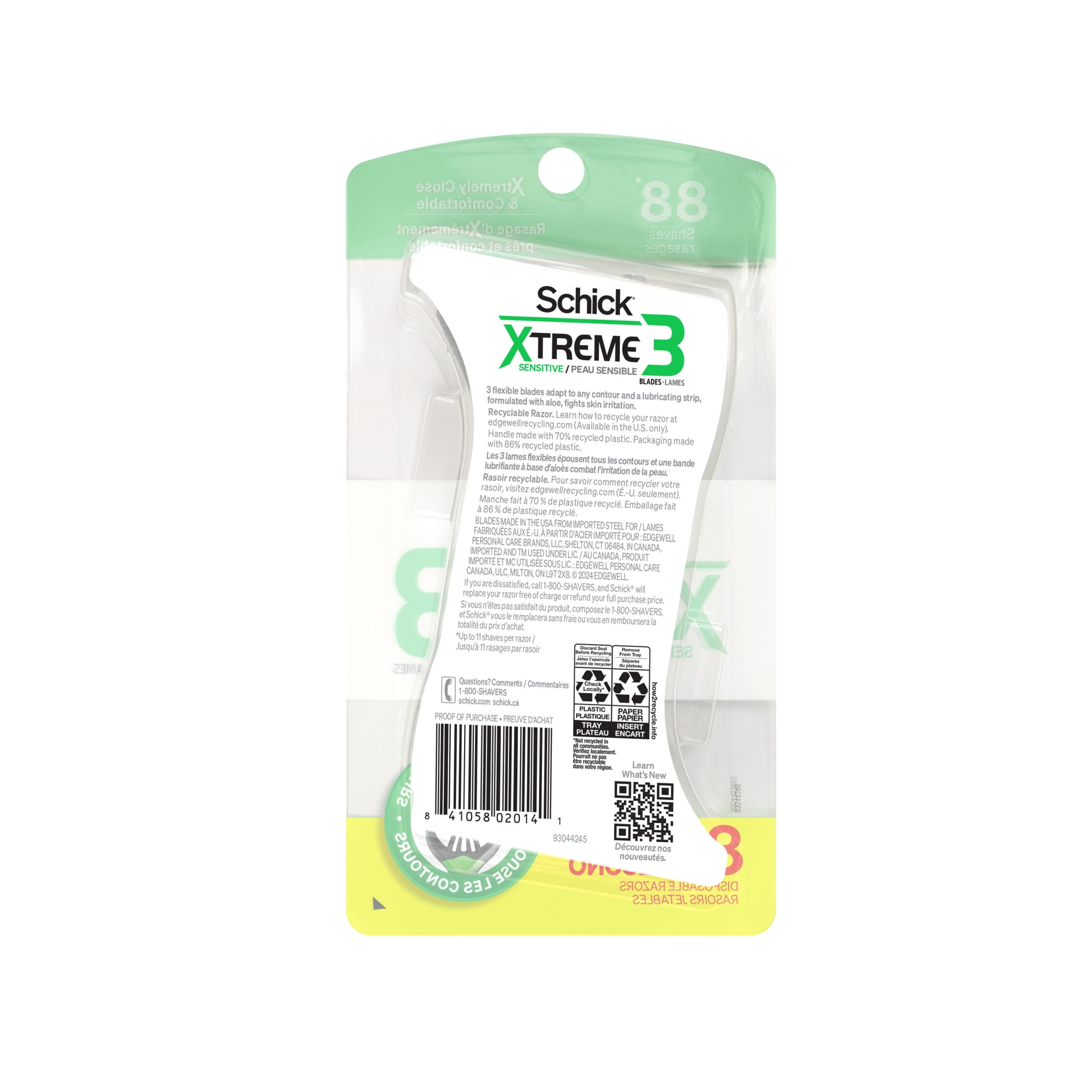 Schick Xtreme 3 Blade Disposable Razors for Men, 8 Ct, Men's Sensitive Skin Manual Disposable Razors