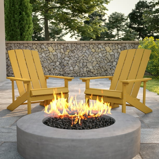 2 Pack Outdoor Yellow All-Weather Poly Resin Wood Adirondack Chairs