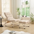 thumbnail image 3 of Outdoor Lounge Chair with Ottoman, Patio Sling Recliner with Puffy Cushion, Comfy Chaise Lounge with Foot Stool for Patio, Pool, Backyard, Beige/Beige, 3 of 11
