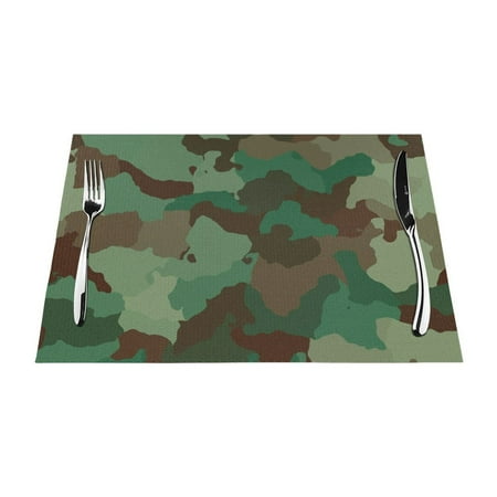 

ZNDUO Placemats 6 PCS Heat Resistant Stain Resistant Woven PVC Insulation Placemats Durable Washable Elegant Table Mats for Dining-Green Camouflage 18 x12