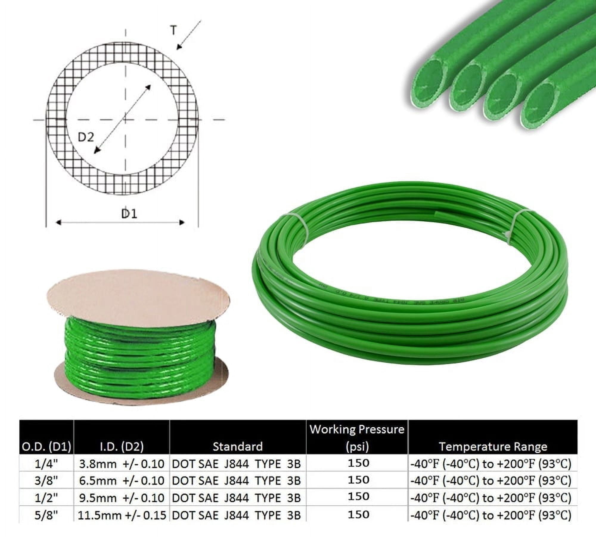 5/8" OD x 100' Green SAE J844 Nylon Air Brake Tubing DOT Compliant | Pneumatic Nylon Air Line Hose for Air Brake System
