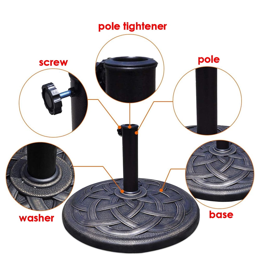 Outdoor Umbrella Base 43lbs, Heavy Duty Round Stand for Patio Garden, Cast Iron Holder with Durable Resin Core, Classic Design, Brown