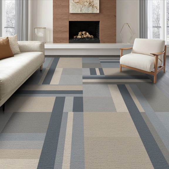 ODIKA 8'x10' Washable Area Rug Colorblock With Striped Modern Mosaic Color Field Design Abstract Flowing for King Size Bedroom Under Bed, Master Suite, Non-Shedding, Easy Care