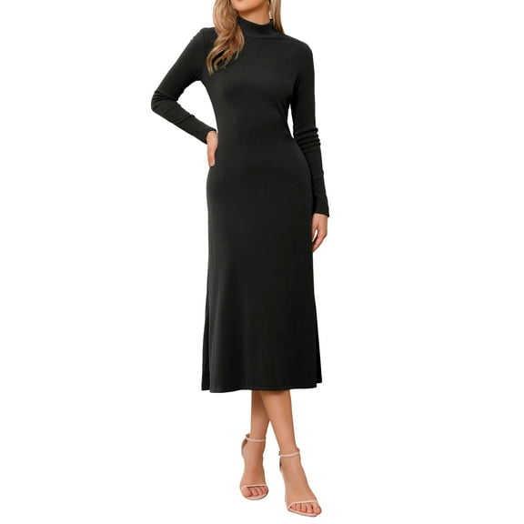 DARING DIVA Sweater Turtleneck Long Sleeve Ribbed Knit Maxi Dress XS Black