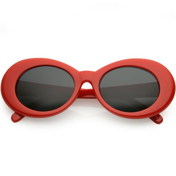 Large Retro Mod Oval Sunglasses Thick Frame Wide Arms Neutral Colored Lens 53mm (Red / Smoke)