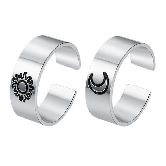 Men Open Ring 2Pcs Silver Durable Stainless Steel Vintage Open Rings for Dressing