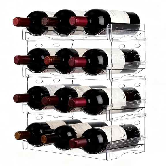 4-Tier Clear Acrylic Wine Rack, Stackable Desktop Bottle Organizer for Kitchen or Pantry, Transparent Beverage Display Shelf for Water, Wine, Soda, Champagne, 11.4 x 7.5 x 13.8 in