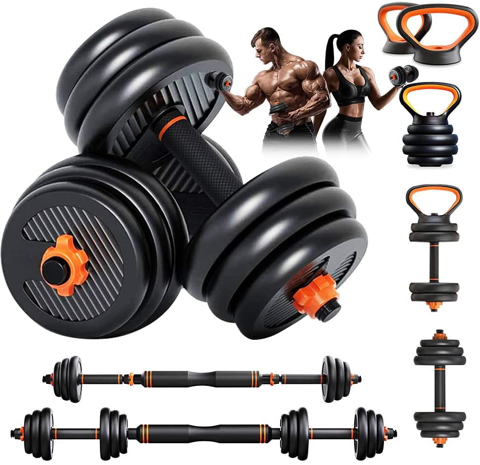 Dripex 15KG Adjustable Dumbbells Set Perfect for Bodybuilding Fitness Weight Lifting Training Home Gym Barbell Weights Set 6 in 1 Kettlebell Hand Weight for Men Women