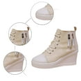 thumbnail image 6 of Casual Wedge Sneakers for Women Fashion Comfort Athletic Walking Shoes Women's Platform Comfortable On Lace Up Heel Everyday For Stylish Solid Color Side Zipper Design, 6 of 9