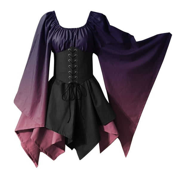 Kcodviy Medieval for Womens Trumpet Business Casual Dresses Sleeve Irish Shirt Dress with Corset Traditional Dress Teacher Dresses Halloween Women M Cosplay S Gothic Retro Long Sleeve Corset Dress
