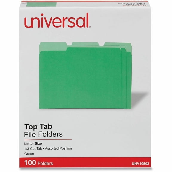 Universal UNV10502 1/3-Cut Tabs Deluxe Colored Top Tab File Folders - Letter Size, Green/Light Green (100/Box)