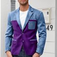 thumbnail image 7 of PBFRDSJ Men's Color Block Denim Patchwork Blazer Casual Sport Golf Coat Notched Lapel Two Button Slim Fit Blazer Jacket, 7 of 7