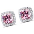 thumbnail image 2 of 14k White Gold 4 Ct Princess Cut Pink Sapphire Earrings Women Plated by Paris Jewelry, 2 of 4