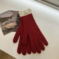 thumbnail image 1 of Guantes de punto de cinco dedos de otoño e invierno de lana para exteriores, resistentes al frío, cálidos, con contraste de color, guantes para pantalla táctil, 1 of 6