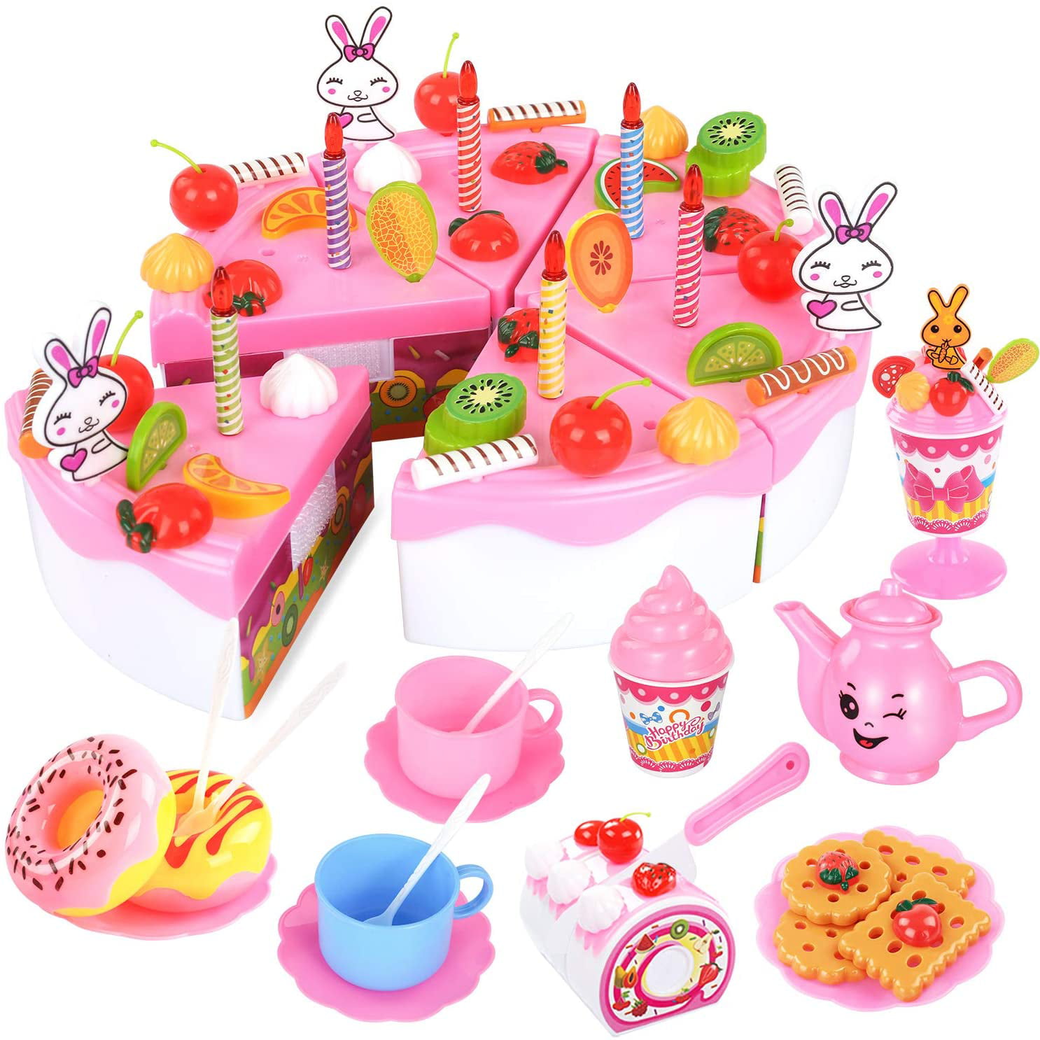 Play Birthday Cake Pretend Kids Food Cutting Party Princess Candles Dishes 24pcs for sale online 