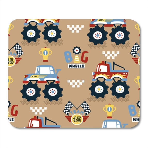 SIDONKU Car Cartoon of Monster Truck Race Pattern Kids Graphic Mousepad Mouse Pad Mouse Mat 9x10 inch