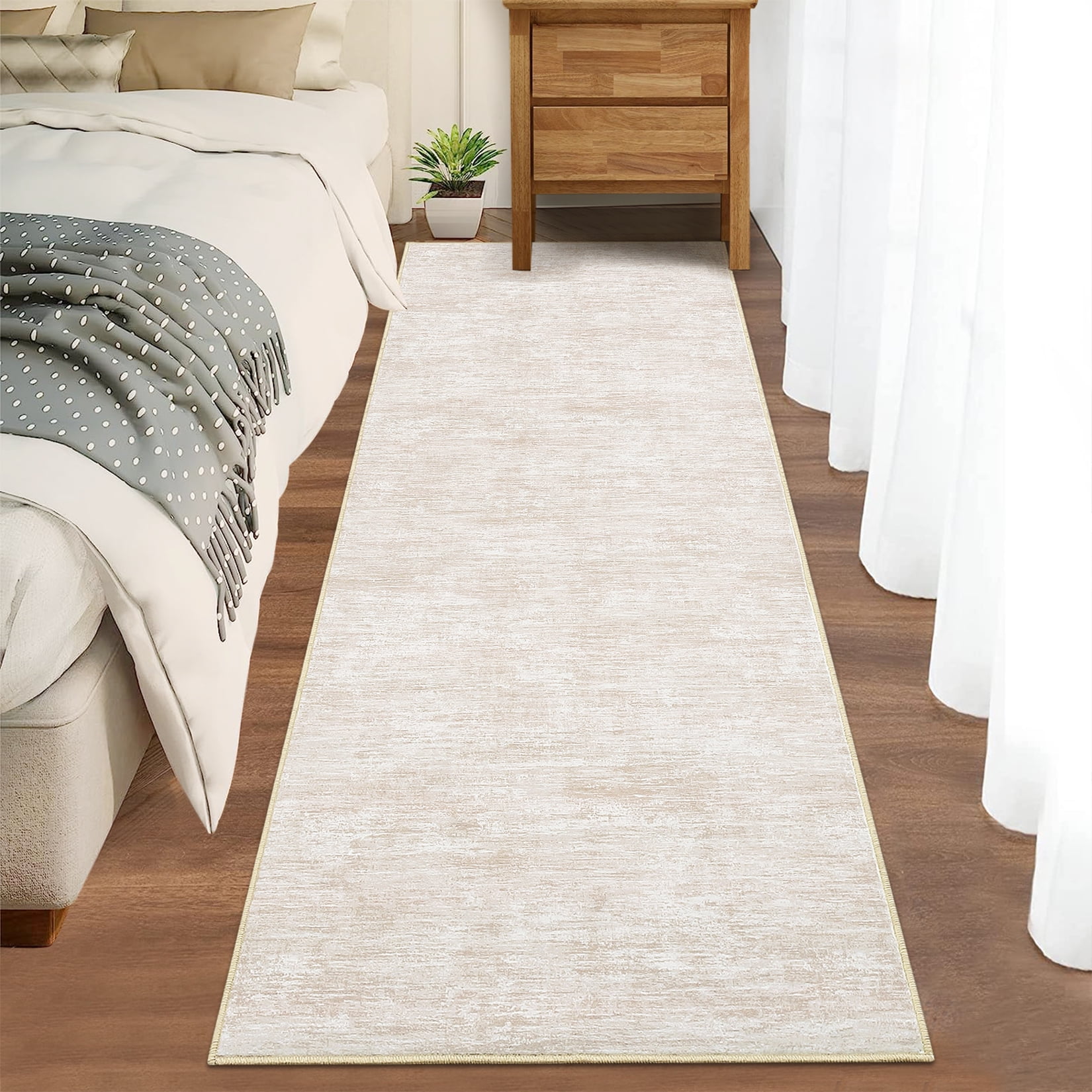 Hasoo 2' x 6' Runner Rug Solid Washable Rugs Runners for Hallways Non Slip Kitchen Mat with Rubber Backing Indoor Beige Rug