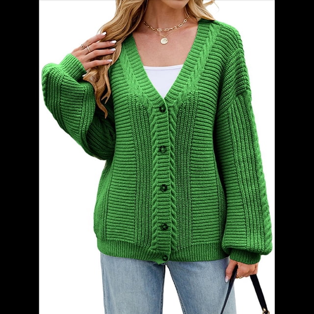 Suéter de Mujer 2025, Larga, Abertura Frontal, Cárdigan Grueso, Corto Formal para Mujer. Verde S