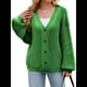 thumbnail image 1 of Suéter de Mujer 2025, Larga, Abertura Frontal, Cárdigan Grueso, Corto Formal para Mujer. Verde XL, 1 of 9