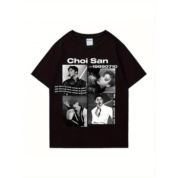 T Shirt Men'S Ateez San Graphic Tee | Short Sleeve HipHop Street Style Summer Top with Bold "CHOI SAN" Print