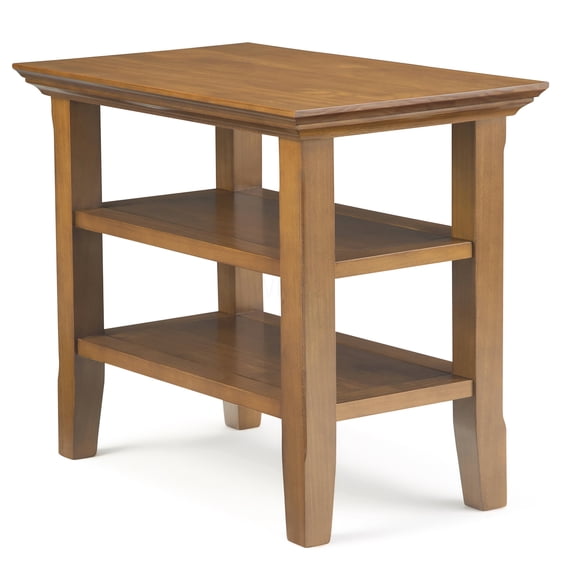 Acadian Light Brown Solid Wood End Table with Open Shelves for Living Room