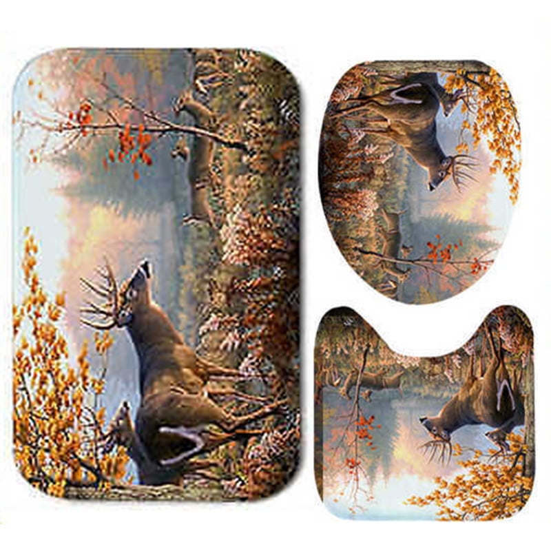 Autumn Forest Deer Bathroom Shower Curtain Bath Mat Toilet Cover Rug ...