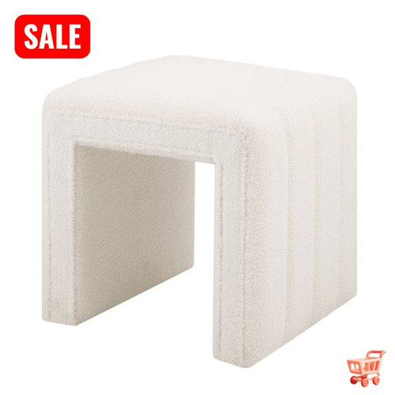 Tcbosik Modern Teddy Velvet Ottoman, Vanity Stool Chair, Upholstered Footrest for Home Decor, Makeup Room, Living Room, White