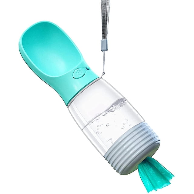 Botella de agua para perros con dispensador de bolsas para caca, botella de agua de viaje portátil para perros para caminar, caminar ACTIVE Biensenido a ACTIVE