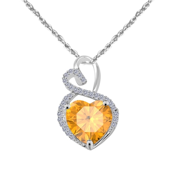Mauli Jewels Engagement Necklace for Women 3.90 Carat Diamond And Heart Shape Gemstone White Gold Pendant 4 prongs 14K With 18'' Box Chain|Silver Chain