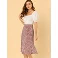 thumbnail image 4 of DARING DIVA Women's Elastic Waist A-Line Floral Print Midi Skirt M Red White, 4 of 6