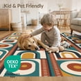 thumbnail image 4 of ODIKA 4'x6' Blue Geometric Design Washable Area Rug Retro Inspired Arches and Circles Pattern Stain Resistant, Low Pile, Easy Care for Dorm Room, Small Living, 4 of 7