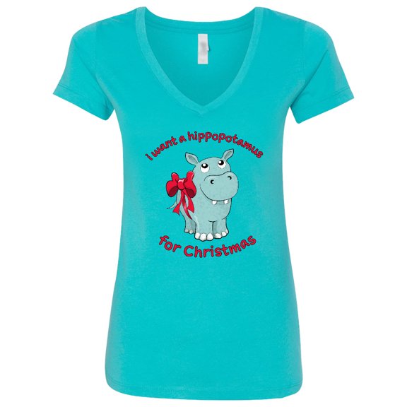 Inktastic I Want a Hippopotamus for Christmas Women's V-Neck T-Shirt