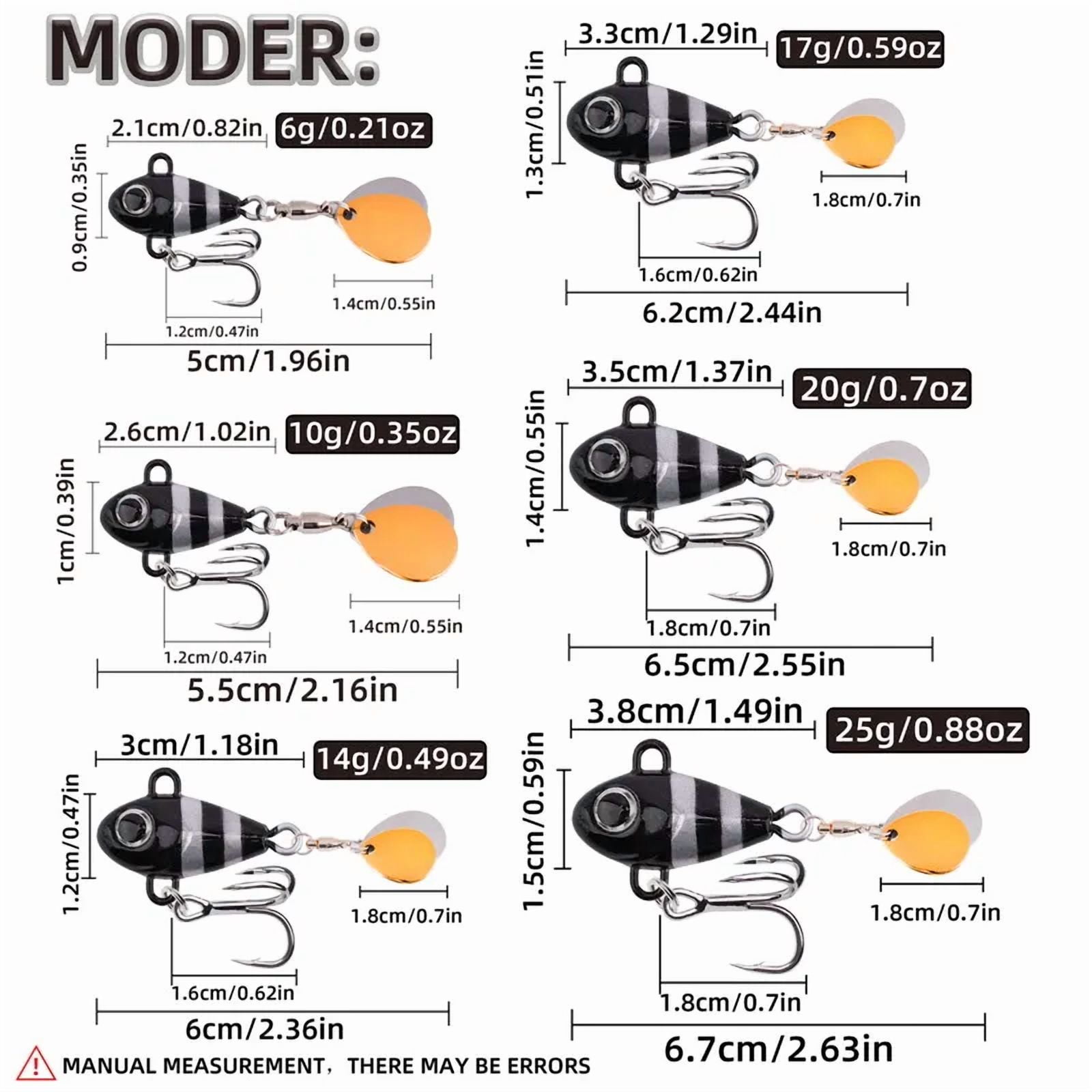 10/pcs 25g 20g 17g-6gFar-throw Lure Ugly Fish VIB Under Water Rotating Vibrating Double Sequins Bionic Artificial Bait Fish Bait