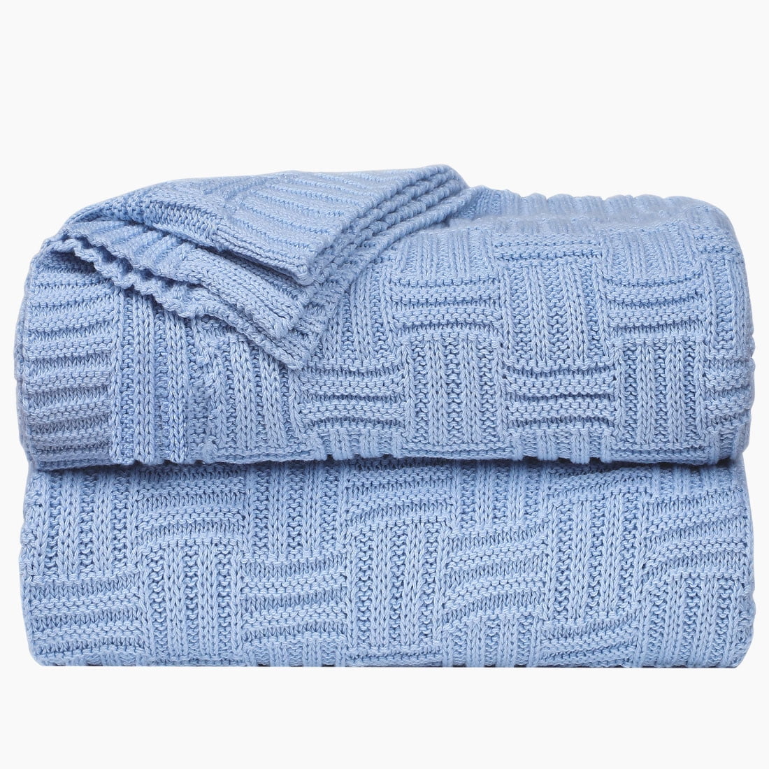 Unique Bargains Knitted Throw Blanket 47 x 70 for Sofa Couch Soft 100 Cotton Home Light Blue Walmart