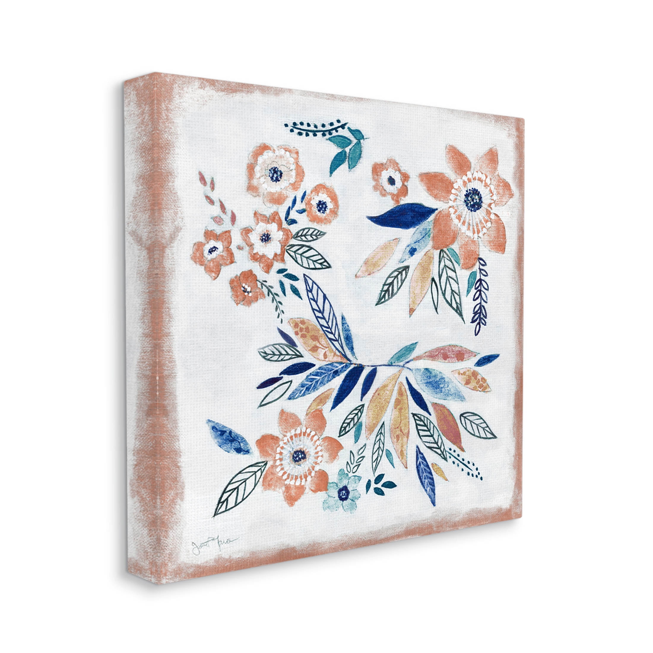 Floral Blossom Patterned Boho Botanical & Floral Graphic Art Gallery Wrapped Canvas Print Wall Art