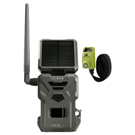 SPYPOINT Flex-S Solar Cellular Trail Camera Integrated Solar Panel LTE Connectivity 100-foot Flash/Detection Range Internal Battery Optional Battery Backup + Steel Reinforced Strap