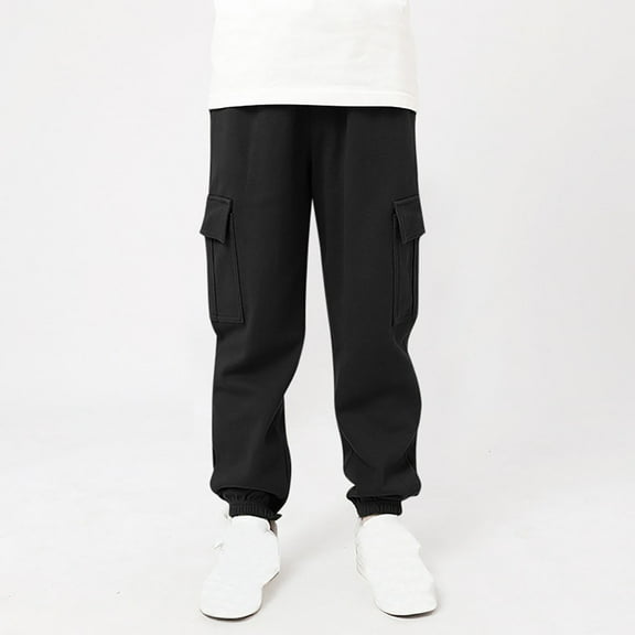NAISIBABY Toddler Boys Girls Cargo Pants, Elastic Waist Solid Color Fashion Kids Casual Pants Black 9-10T