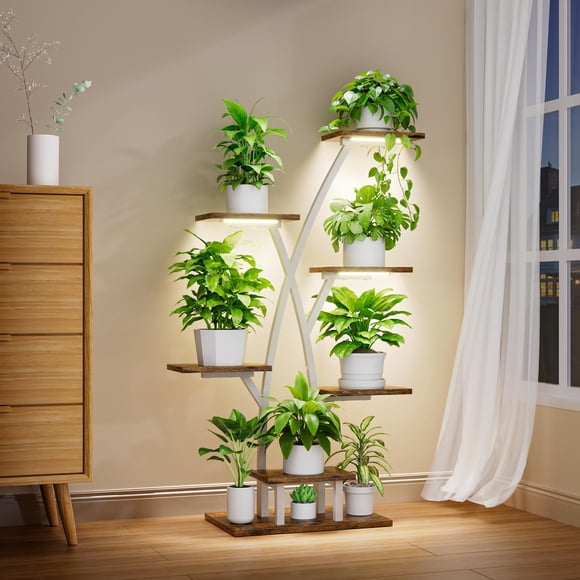 Soporte para plantas EVAWOO de 7 niveles con luces de cultivo de 106 cm, blanco